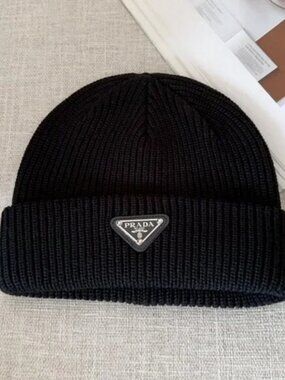Prada Black Winter Knit Beanie Hat